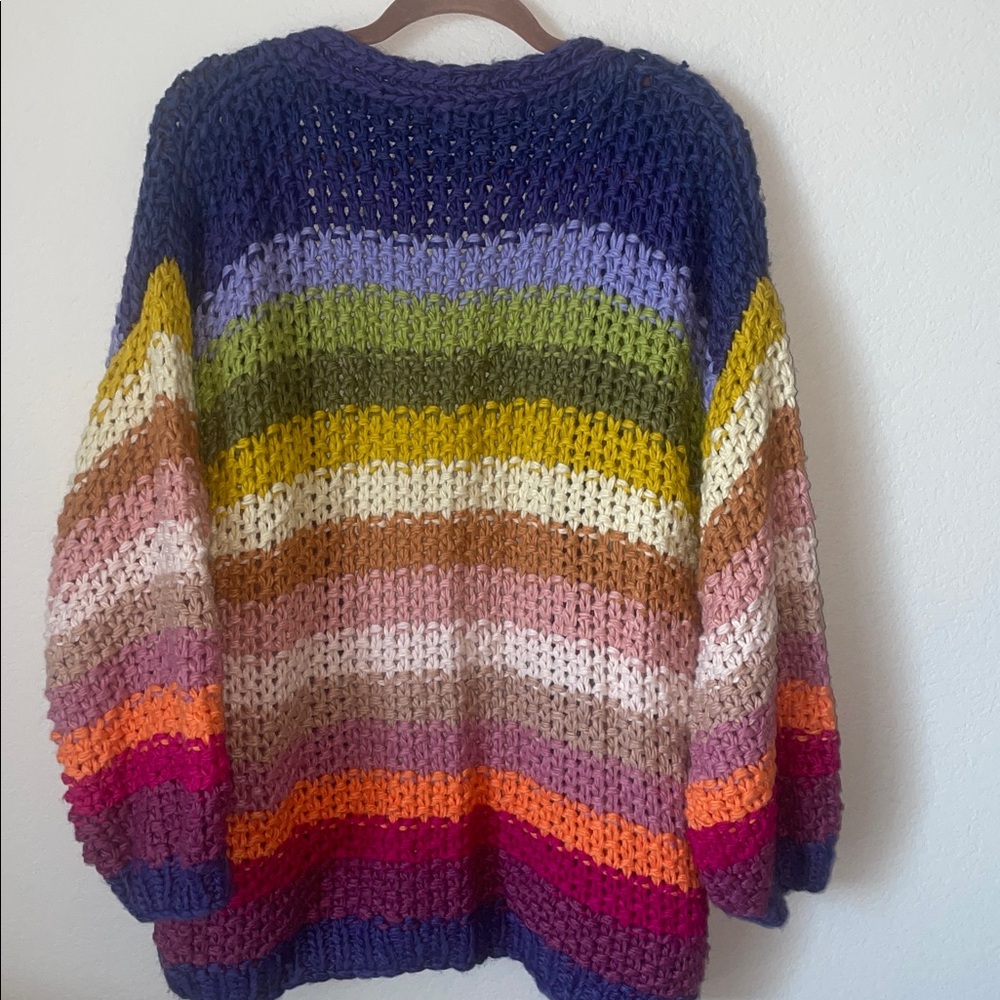 Three Bird Nest Multicolor Chunky Knit Open Cardigan Sweater - Picture 5 of 5